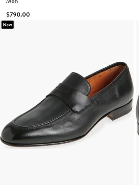 Santoni Mens  Black Leather Penny Loafers Size 8